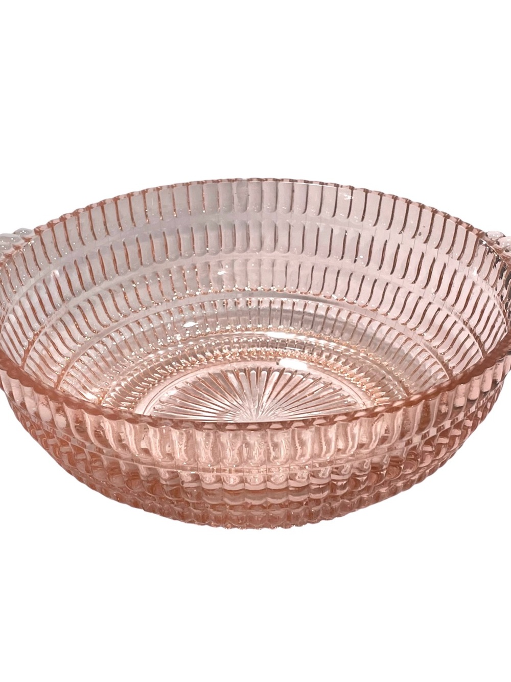 Vintage 1930s Hazel Atlas Beehive Pink 8" Handled Serving Bowl - Art Deco